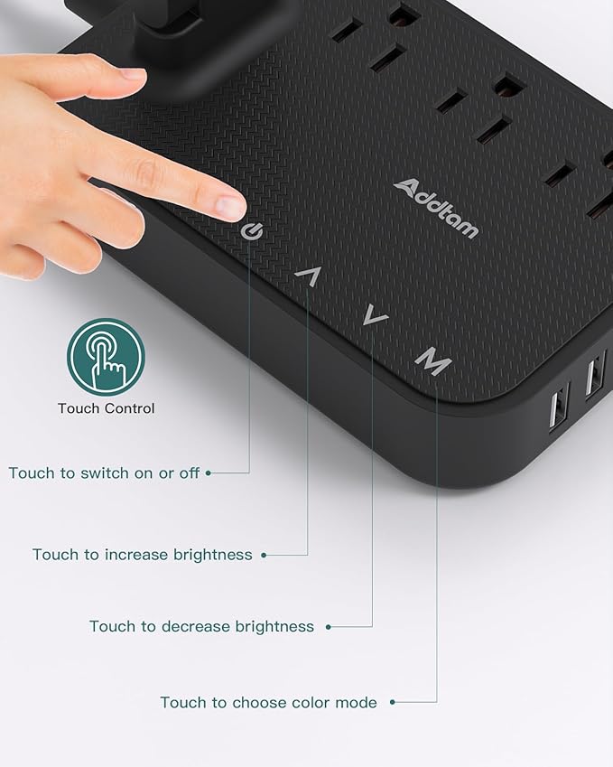 Addtam LED Desk Lamp, Power Strip with 3 Outlets 4 USB Charging Ports(2 USBC), 4 Modes 5 Level Brightness Touch Lamp, Small Desk Lamp for Home Office College Dorm Room Essentials