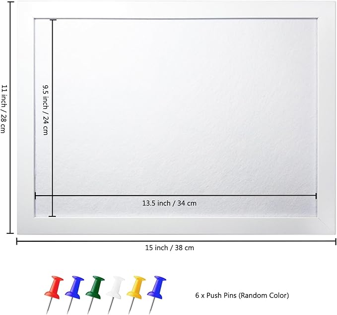 White Cork Board Bulletin Board, Pin Board Wood Framed Display with Felt, Cork Boards for Walls, Jewelry, Notes, Photos, Home, Kitchen, Office, School, 15"x11", Wood Framed(White) & Felt(White)