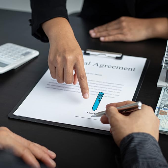 Colarr 10 Pack 1000 Pieces Sign Here Date Tabs Sign Here Date Stickers Flags Please Message Flags for Office Notebook Annotating Books Notary Books(Multicolor,Classic)