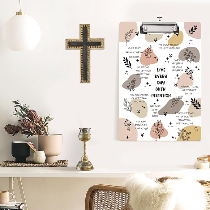 WAVEYU Cute Hardboard Clipboard for Women Men, Clipboard with Low Profile Clip for School and Office Use,12.5"x 9"-Live Everyday with Intention