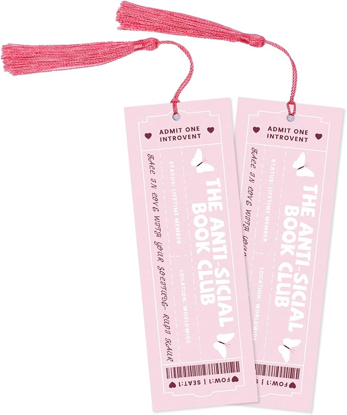 Jnglr 2PCS Book Clubs Bookmark Laminated Bookmarks with Tassel Set, Book Marks for Women Book Accessories Reading Lovers Bookmark for Readers Pink Bookmarks