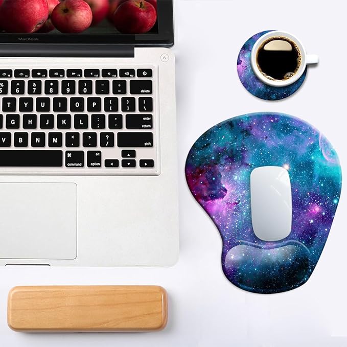 Ergonomic Mouse Pad with Wrist Support,Mouse Pads with Non-Slip PU Base for Home Office Working Studying Easy Typing & Pain Relief Blue Nebula