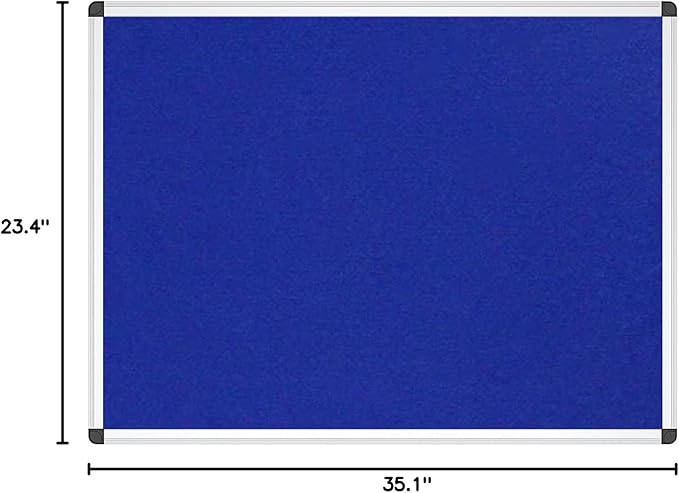VIZ-PRO Notice Board Felt Blue, 36 X 24 Inches, Silver Aluminium Frame
