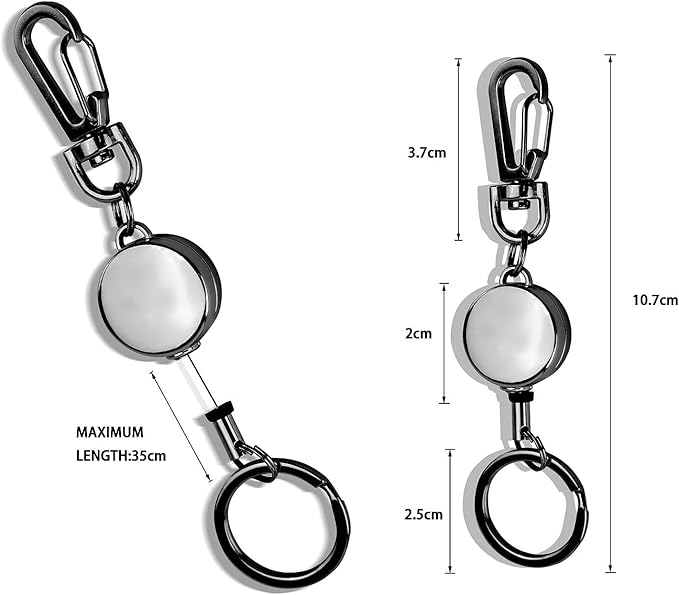 2 Pack Metal Retractable Badge Holder Reel with Key Ring Carabiner Key Chain Rings for Nurse,Teacher,Student,Office Workers (Silver,Black)