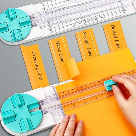 HAN SHENG 4-in-1 Paper Trimmer Craft Paper Cutter Multi-Function Scrapbooking Craft Tool for DIY Projects Paper Cutting (Straight Line, Wave Line, Dotted Line, Creasing Lines, Green)