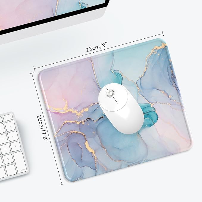 eulps Mouse Pad with Stitched Edge, Multiple Patterns Computer Mouse Pads with Non-Slip Rubber Base, Washable Cloth Mousepad, for Gaming, Laptop, PC (Blue Blush Marble)