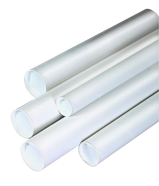 BOX USA BP2530W Mailing Tubes with Caps, 2-1/2" x 30", White (Pack of 34)