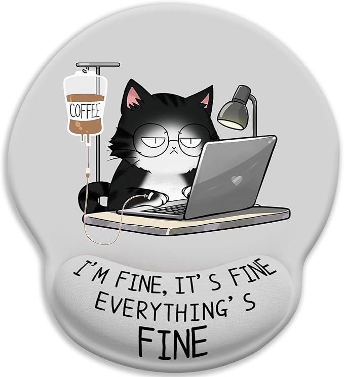 Cat Ergonomic Mouse Pad with Wrist Rest, Gaming Mouse Pad with Wrist Support, Funny Mouse Pads for Desk, Computer Mousepad with Non-Slip Pain Relief PU Base, Cute Office Desk Accessories