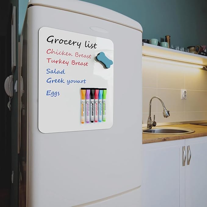 MaxGear 16 X 12 inch Magnetic Dry Erase Whiteboard for Refrigerator, Fridge Whiteboard Sheet Fridge Shopping List Office Notice Board with New Stain Resistant Technology (Include 1 Eraser,6 Markers)