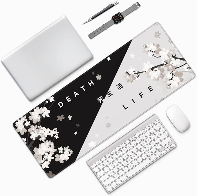 Extended Gaming Mouse Pad, Large Gaming Mouse Waterproof with Stitched Edges, Non-Slip Desktop Pad for Home and Office, Level Up Your 31.5x11.8 Inch… (Black and White Life)