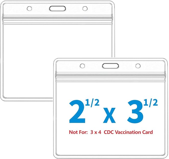 Extra Thick Horizontal ID Card Name Tag Badge Holder with Waterproof Type Resealable Zip (Holders, 6Packs)