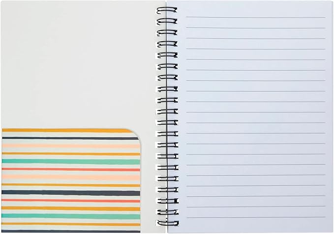 Paper Junkie 6 Pack 5x7 Spiral Notebooks with Pocket - Small Lined Journals with Elastic Closure for School, Work (6 Designs)