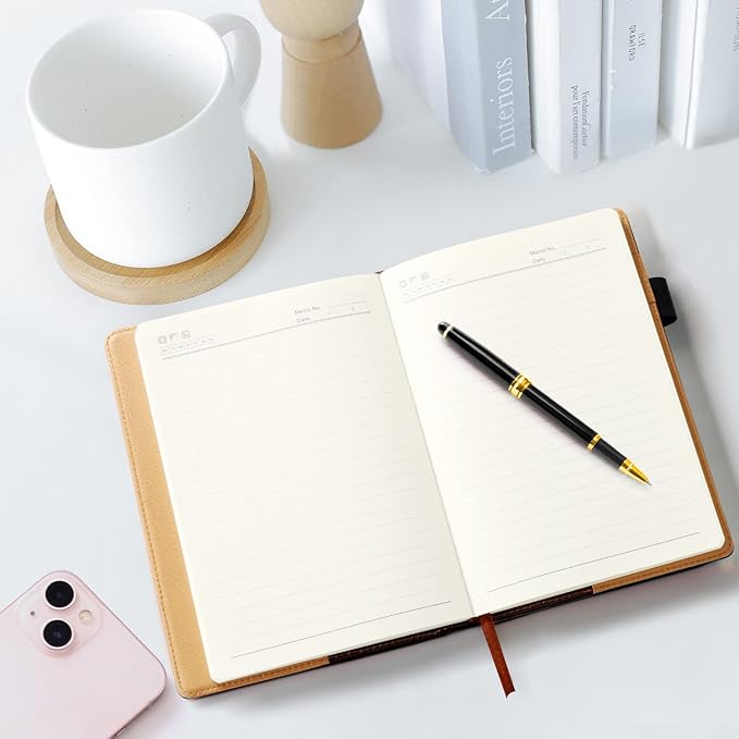 A5 Lined Leather Journal with Pen, 240 Pages Refillable Hardcover Notebook with Pocket and Magnetic Buckle, 80gsm Thick Daily Diary for Men and Women, Great Gift for Business Travel Personal - Black