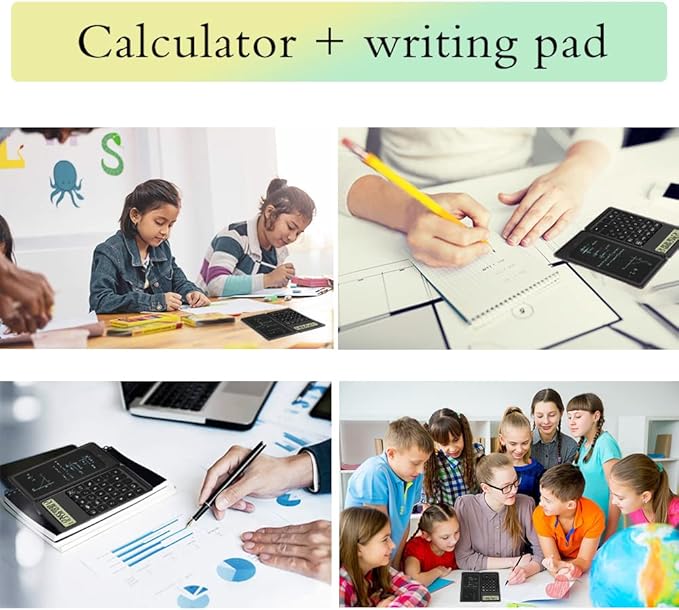 Desk Calculator, Desktop Small Calculator with Writing Notepad, Basic 4-Function Math Large Button Calculator, School Supplies for Kids, Middle/High School Students (Black)