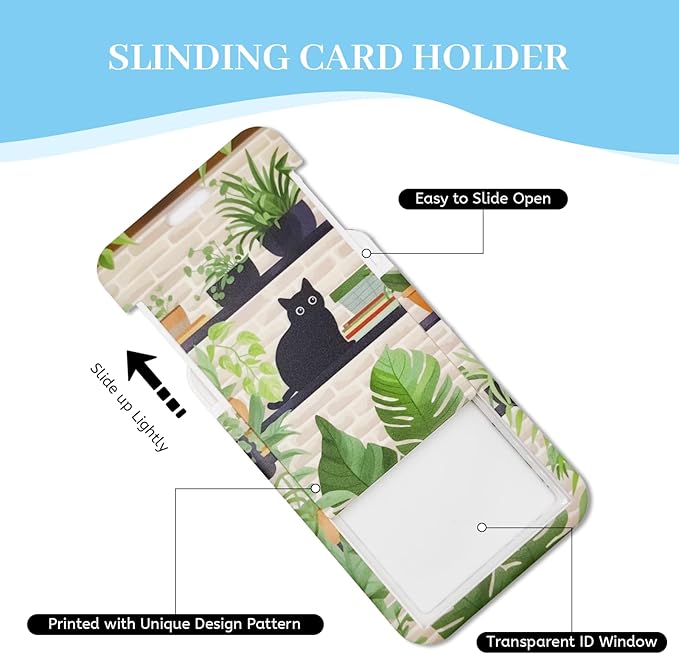 Lanyards for Id Badges, Black Cat Leaves Badge Holder with Retractable Reel Clip, Cute Work Name Tags Keychain Lanyard ID Card Protector Cover Case for Women Teacher Nurse Doctor Office