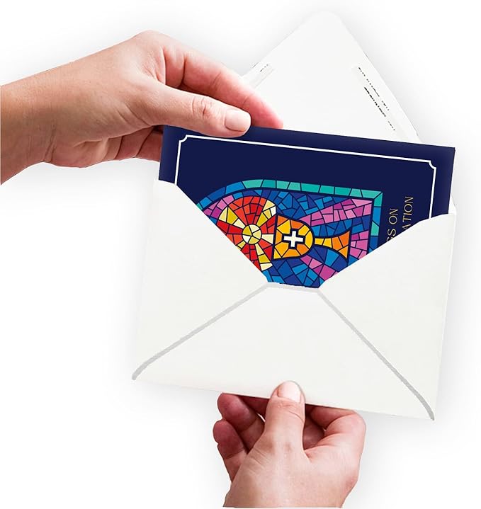 M Market On Mainstreet Christian Ordination Card w/Envelope, 5x7 inches, Made in the USA (Stained Glass, Single Card)