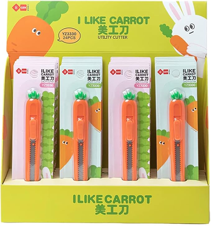 4pcs Mini Retractable Utility Knife Box Cutter Letter Opener, Cute Carrot and Strawberry Shaped Portable Knivies, For Cutting Paper Cardboard Thin Sheets Office School Stationery
