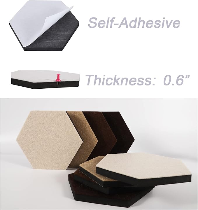 LAJAR Hexagon Felt Bulletin Board Tiles, 8 Pcs Self Adhesive Pin Board Wall Tiles for Photos, Pictures, Memos (Camel)