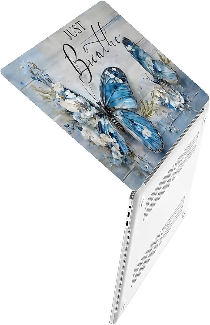 Compatible with 15.4 Inch MacBook Pro A1707/A1990, Blue Flower Butterfly Hard Plastic Shell Cover Case