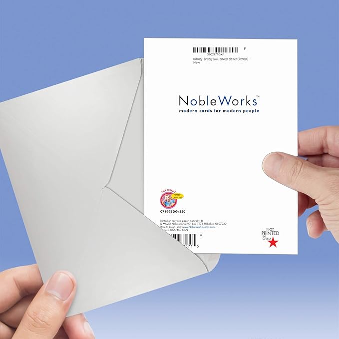 NobleWorks - 1 Funny Happy Birthday Greeting Card - Retro Old Man Humor, Notecard Talk Bubbles - Old Baby C7199BDG