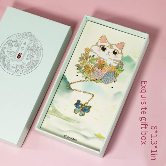 ABOING Bookmark Cute and Funny cat Metal Bookmark cat Plus Butterfly Combination Gift Box Packaging Suitable for Sending Holiday Gifts to Friends and classmates