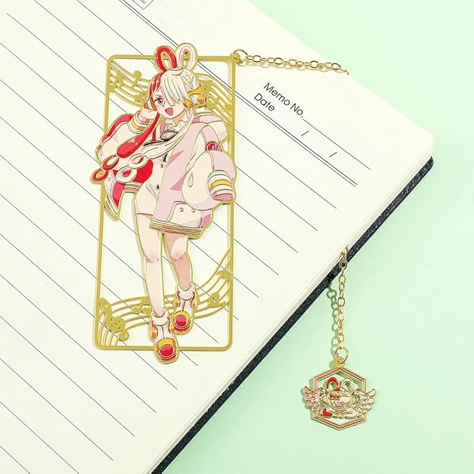 One Pieces Anime Luffy Shanks Uta Book Mark - Brass Metal Bookmark, Stationery School Supplies, Gift for Book Lover, Friends, Anime Fans Collection (Uta)