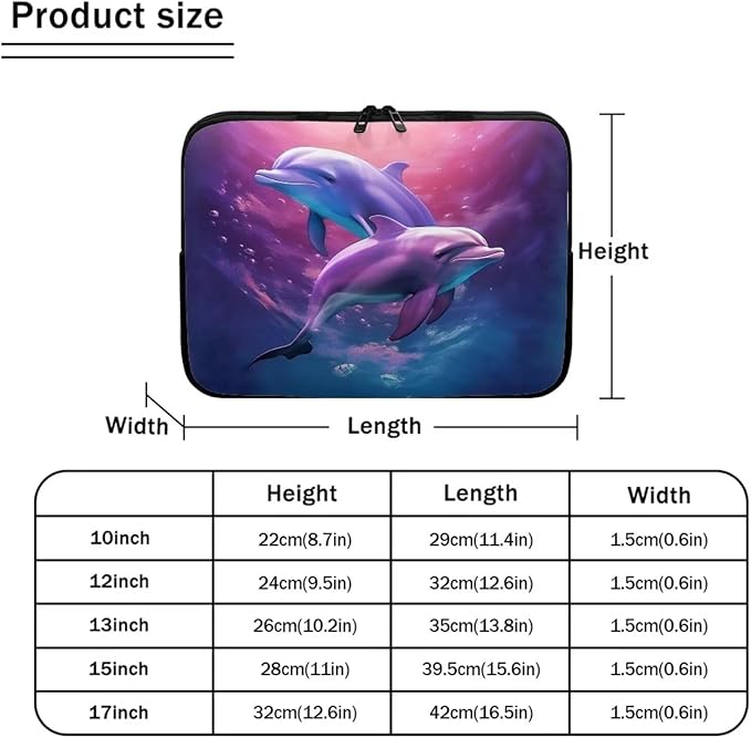 Dolphin Laptop Protective Sleeve for Women Men 13 inch Laptop Covers with Large Capacity Lap Top Case Lightweight Computer Sleeve Bag Suitable Gifts for Holidays Tablet Bag Purple