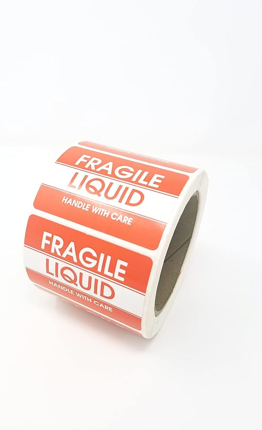 Stops Liquid Leaks, 3/4" x 6", 250 Labels with Liquid Handle with Care Warning Stickers(500 Labels)