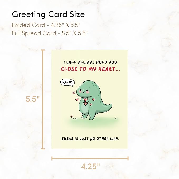 ALY LOU Anniversary Card for Her Him/Girlfriend Wife/Husband Boyfriend, Friendship Thank You Birthday Kawaii Greeting Card (Close to heart (t-rex))