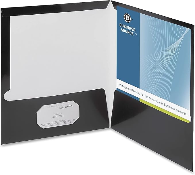 Business Source 44425 Two Pocket Folder Ltr 2-Pkts 100 Shts 25/BX BK