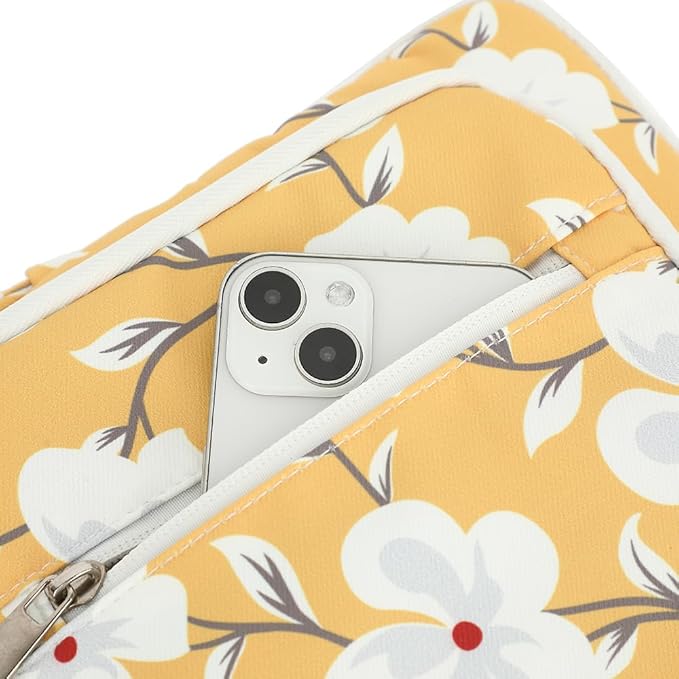 canvaslife 360° Protective Laptop Sleeve Case Bag with 3 Pockets for 14 inch Dell HP Lenovo Laptop and MacBook Pro 14 inch,Surface Laptop 14.4 inch (Yellow flower)