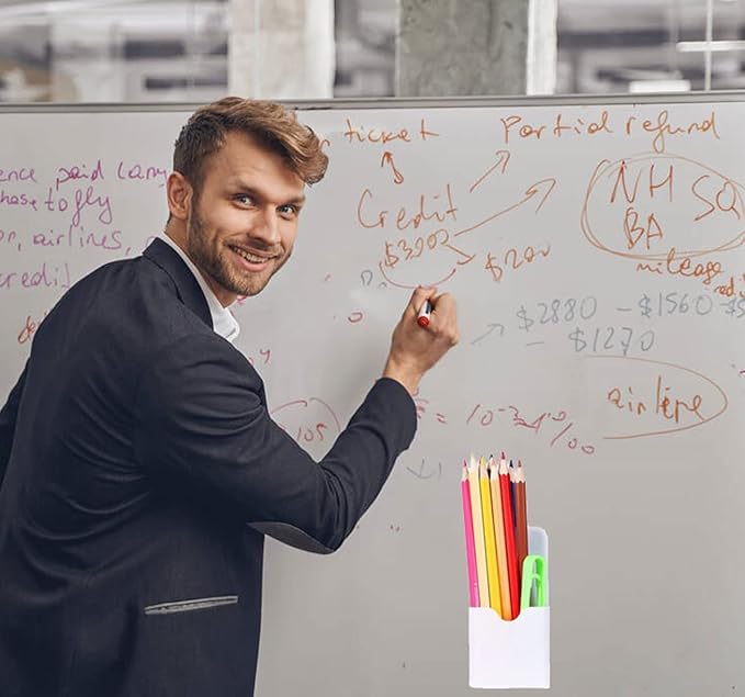 Magnetic Marker Holder Pen Holder for Whiteboard or Fridge Magnet Pencil Cup Storage Organizer for Classroom Office Home Locker and Metal Cabinets Media Organizer Storage 2Pack(White) (White)