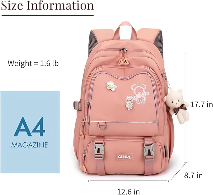 Cute School Laptop Backpack with Large Capacity Multiple Pockets for Girls Travel Friendly with Luggage Strap Accessory Included (Flesh Pink)