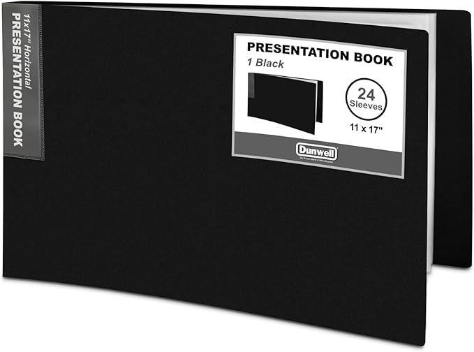 Dunwell 11x17 Portfolio Binder (Black, Horizontal), Presentation Book with 24 Pockets, Large 11 x 17 Art Portfolio Folder, Acid-Free Poly Cover and Sleeves