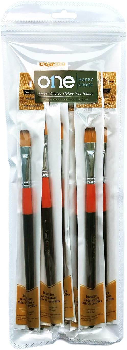 1/2 Inch Flat Bright Paint Brush, Pack of 12, Premium Quality Synthetic Sable Hair for Acrylic Watercolor Oil Gouache Painting by Students, Professionals and Artists