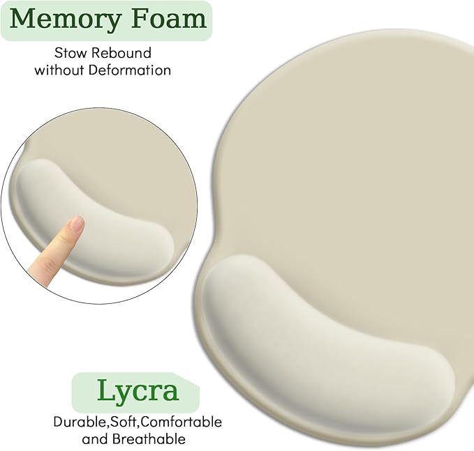 Ergonomic Mouse Pad with Wrist Rest, Gaming Mousepad Wrist Support with Non-Slip Pain Relief PU Base, Comfortable Computer Mouse Pads for Desk, Cute Office Desk Accessories Decor Apricot