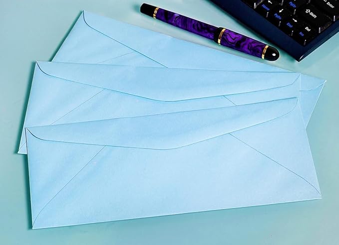 EnDoc #9 Colored Envelopes - 80 Pack - Dusty Blue Pastel Color 3 7/8 x 8 7/8 envelope, Letter Size, For Home, Offices, Holiday, Invoices and Mailings