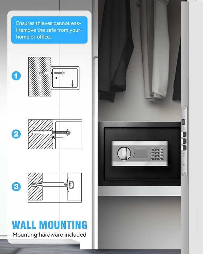 1.8 Cu Home Safe Box, Durable Digital Safe with Movable Partition, Smart Alarm, Silent Keypad Mode, and Motion Sensor Lights for Home, Office, Dorm, and Hotel Use