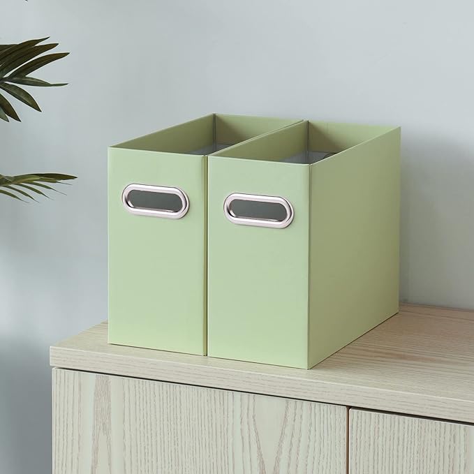 Oterri File Organizer, Small Storage Box, Cardboard File Folder Organizer, Collapsible File Box, Hanging File Organizer for Letter Size, Portable File Box with Handle, Only Box(Green,6 Packs)