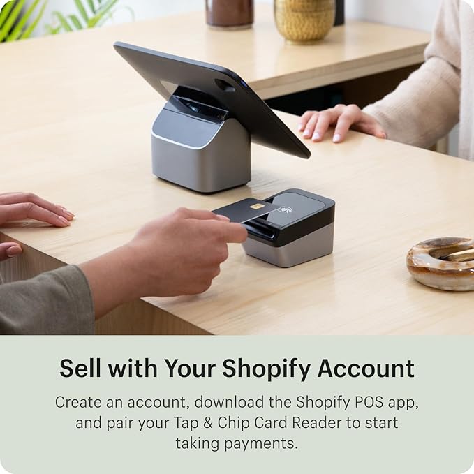 Tap & Chip Card Reader with Dock - POS Countertop Wireless Credit Card Reader Device + Holder Stand - Contactless Payment Point of Sale Station for Retail, Small Business