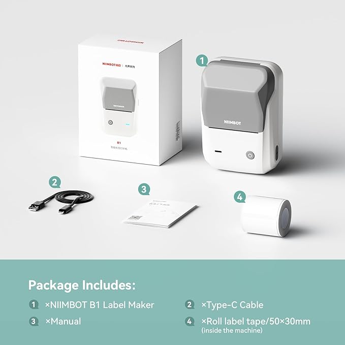 NIIMBOT B1 Label Maker Machine with Tape, Thermal Label Printer Easy to Use for Office, Home, Business, 2 Inch Label Maker with 2'' x1.18'' Labels-230pcs/Roll