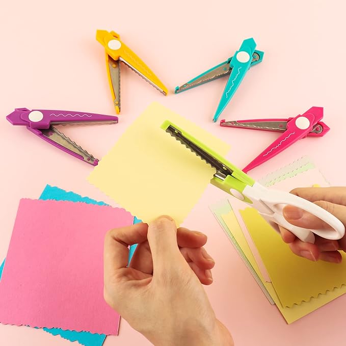 6Pcs/Set Craft Scissors Decorative Paper Edge Scissors With Storage Box Set, 5 Kinds Zig Zag Edges Scissors Great for DIY Projects Paper Card,Photo, Scrapbook,Office School Home Manual (Violet)