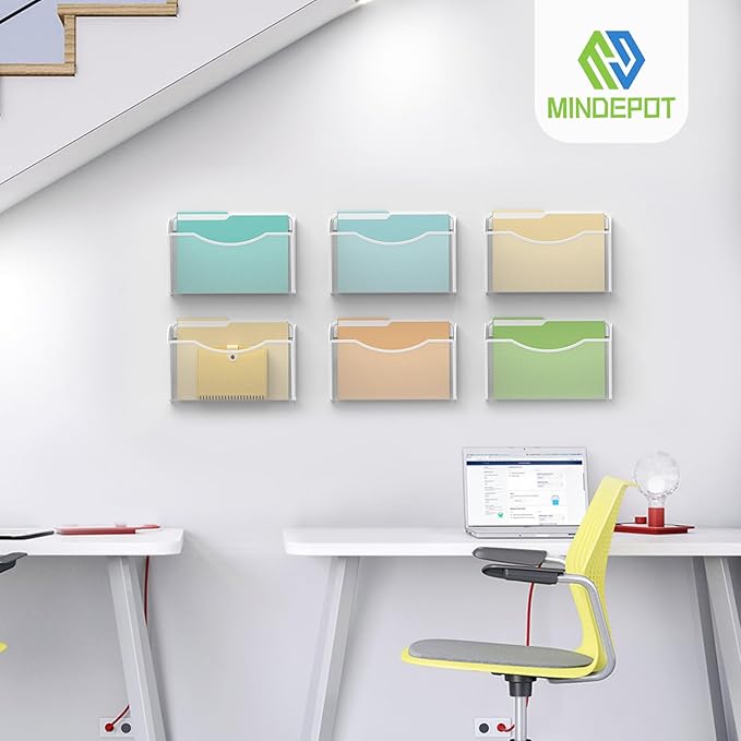 Mesh Hanging Wall File Holders, 3Pack Single Pocket Vertical Mounted File Holder, Wall Basket Mail Organizer for Office, Home and School (White)