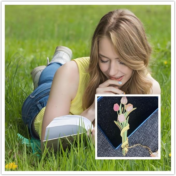 Bookmarks for Book Lovers Book Marks for Reading Women Birthday Graduation Christmas Gifts for Her Cute Metal Bookmark Book Markers Stocking Stuffers for Teens (Tulip)