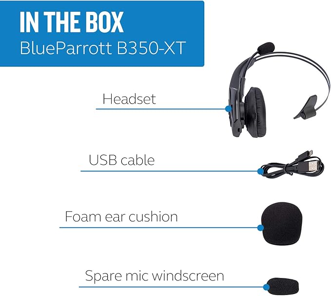 BlueParrott B350-XT Noise Cancelling Trucker Bluetooth Headset – Updated Design with Industry Leading Sound & Improved Comfort, Extended Wireless Range - Ideal for Anyone On-The-Go, Black