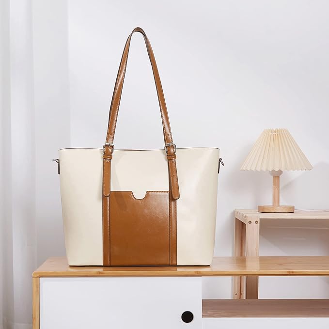 Telena Laptop Tote Bag for Women, 15.6 Inch Shoulder Tote Bag Leather Briefcase for Women, Large Capacity Handbag Bags