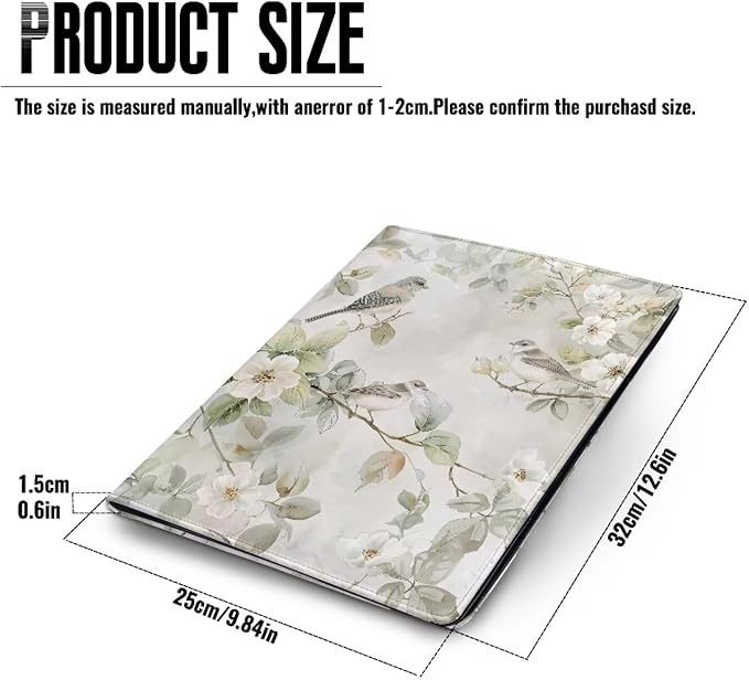 Office Folder Hummingbird White Flower Print PU Leather Padfolio with A4 Size Clipboard Clip for Business Resume Interview Document Sleeve Binder Folder