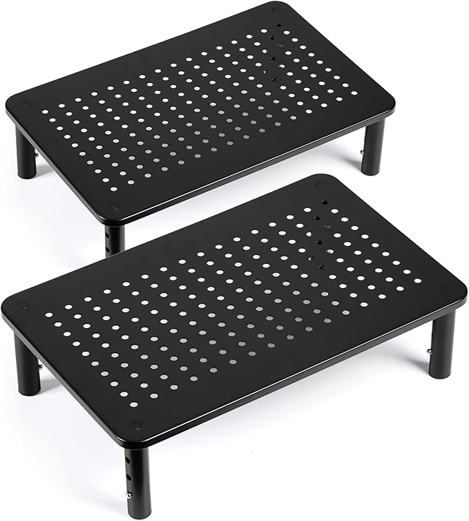 TV/Monitor Riser Desktop Stand, Flat Screen, Sturdy Metal Laptop Computer Shelf for Printer, iMac, 3 Height Adjustable PC with Mesh Platform , 2 Pack