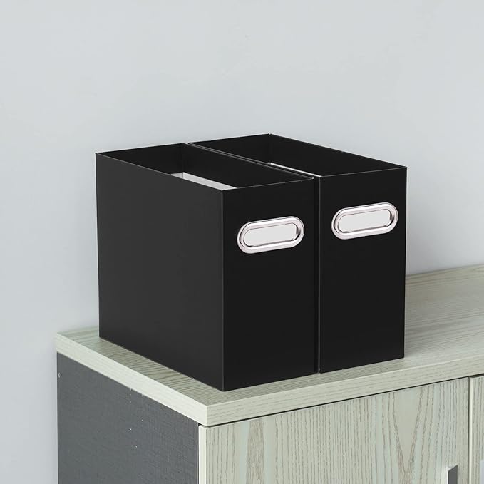 Oterri File Organizer, Small Storage Box, Cardboard File Folder Organizer, Collapsible File Box, Hanging File Organizer for Letter Size, Portable File Box with Handle, Only Box(Black,8 Packs)