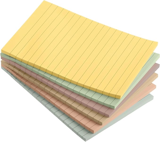 Mr. Pen Vintage Lined Sticky Notes - 4x6, 6 Pads, 45 Sheets, Colorful